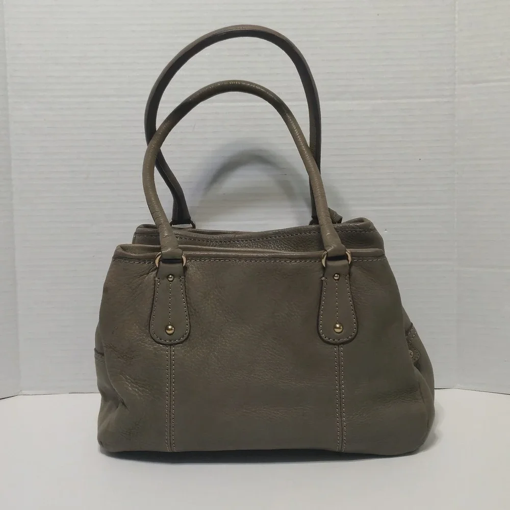 Vtg Fossil Green Leather Shoulder Bag Satchel 3- Compartment Key Charm
